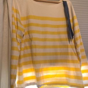 Talbots White/Yellow Striped Long-Sleeve